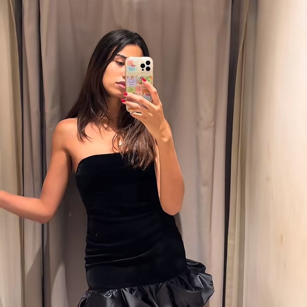 Zara Black Ruched Strapless Mini Dress